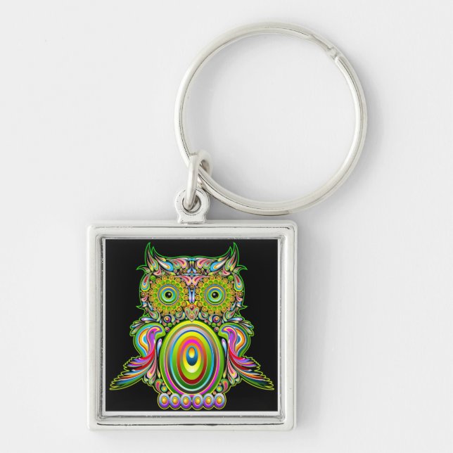 Owl Psychedelic Popart Keychain (Front)