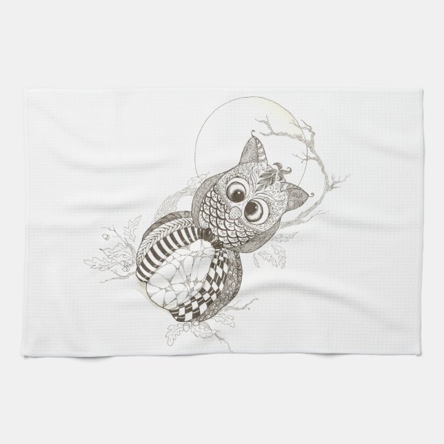 Owl Pumpkin Halloween Kitchen Towel (Horizontal)