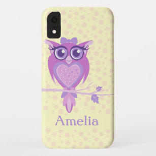 Owl purple and lemon yellow cute personalized Case-Mate iPhone case