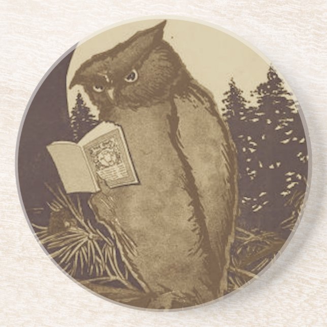 Owl Reading a Book Coaster (Front)