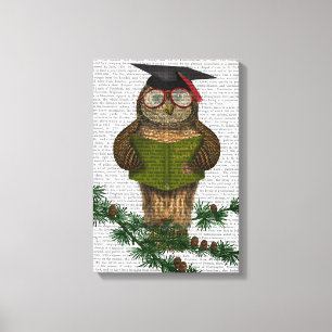Owl Reading On Branch Canvas Print