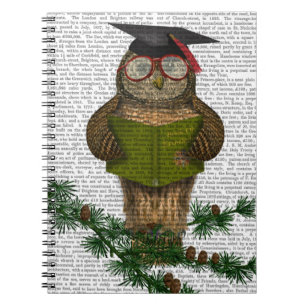 Owl Reading On Branch Notebook