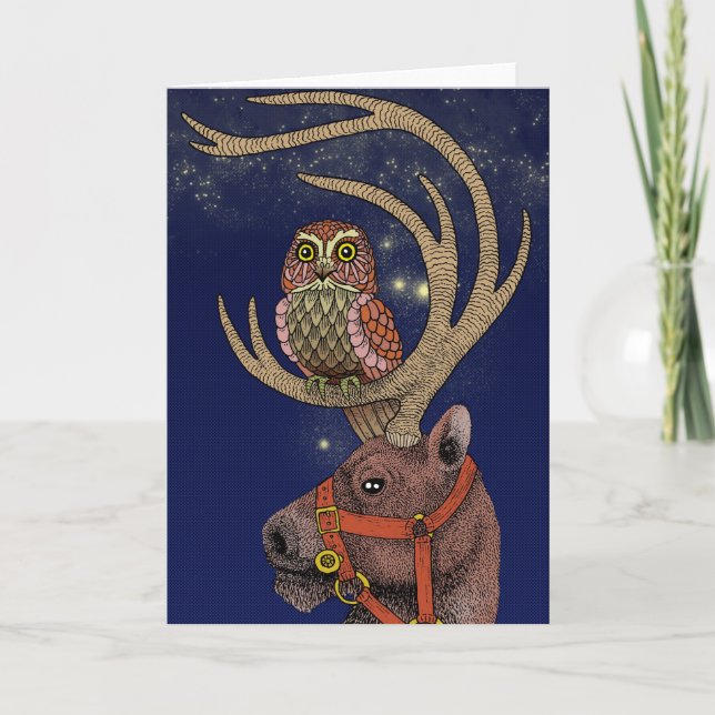 Owl reindeer holiday card (Front)