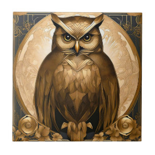 Owl Retro Art Deco Tile