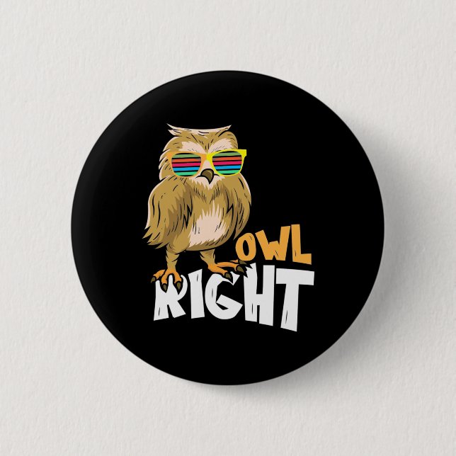 Owl Right 2 Inch Round Button (Front)