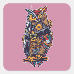 Owl - Robotic Bird Square Sticker