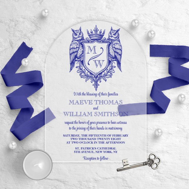 Owl Royal Crest Monogram Arch Wedding Invitation (Creator Uploaded)