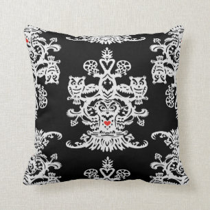 Owl`s hollow black throw pillow