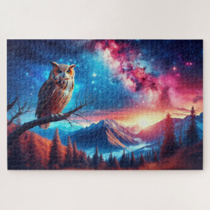 Owl’s Night Watch, Mountain Range, Watchful Owl  Jigsaw Puzzle