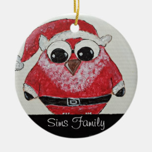 owl santa ceramic ornament