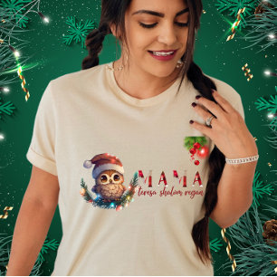 Owl Santa Hat Christmas Lights Funny Owl Mom Gift T-Shirt