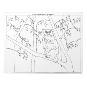 Owl Sitting in a Tree Colouring Outline Notepads