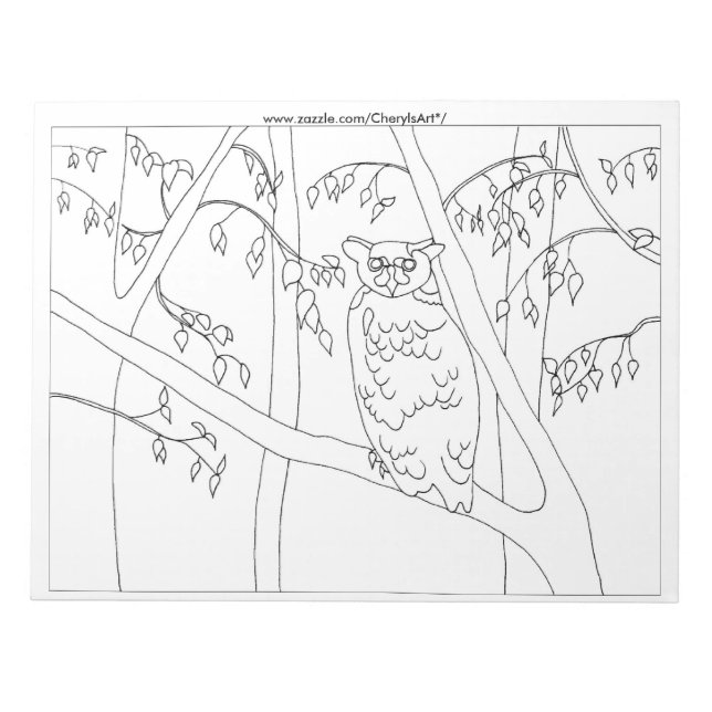 Owl Sitting in a Tree Colouring Outline Notepads (Front)