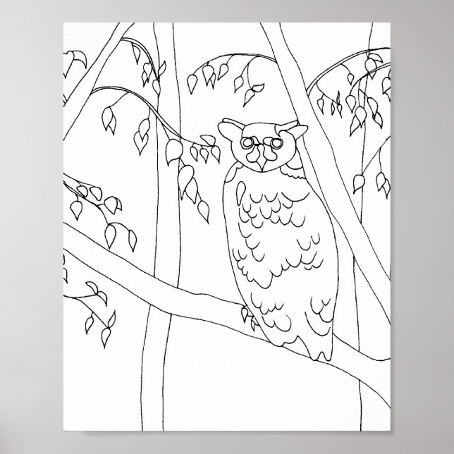 Owl sitting in tree, outline posters (Front)
