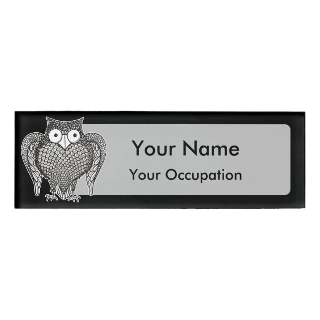 Owl Sketch Cartoon Name Tag (Front)