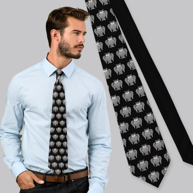 Owl Sketch Cartoon Pattern Tie (Creator Uploaded)