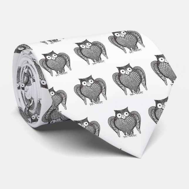 Owl Sketch Cartoon Pattern Tie (Rolled)