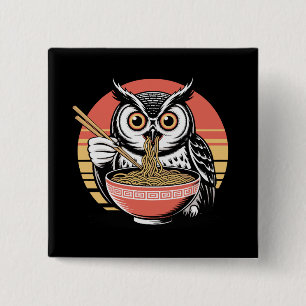 Owl Slurping Ramen Japanese Ukiyo-e Vintage Style 2 Inch Square Button