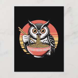 Owl Slurping Ramen Japanese Ukiyo-e Vintage Style Holiday Postcard