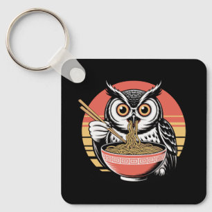 Owl Slurping Ramen Japanese Ukiyo-e Vintage Style Keychain