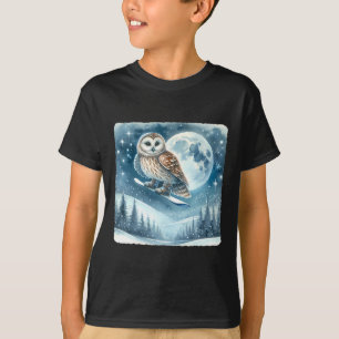 Owl Snowboarding Over Moonlit Snowy Landscape. Sno T-Shirt
