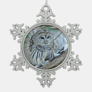 Owl Snowflake Pewter Christmas Ornament