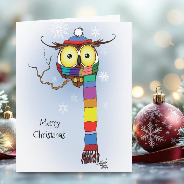 Owl Snowflakes Scarf Hat Cute Card (Creator Uploaded)