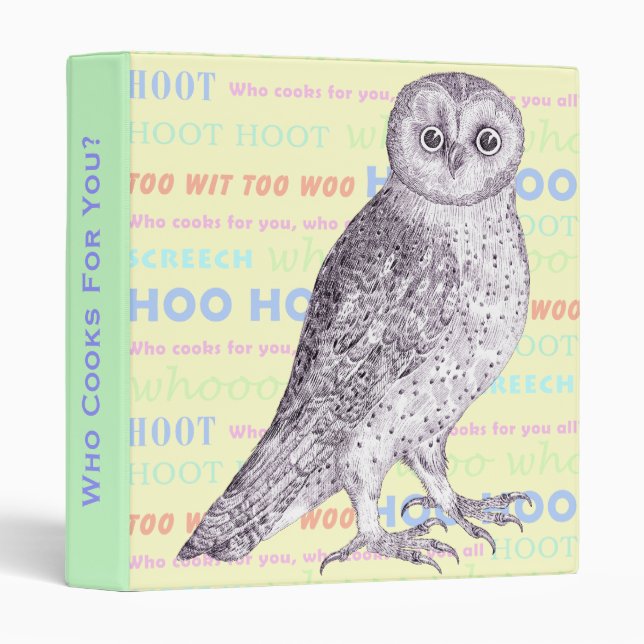 Owl Sounds Cookbook or Notebook Spiral Binder (Front/Spine)