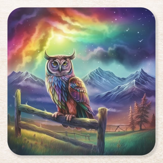 Owl Square Paper Coaster (Front)