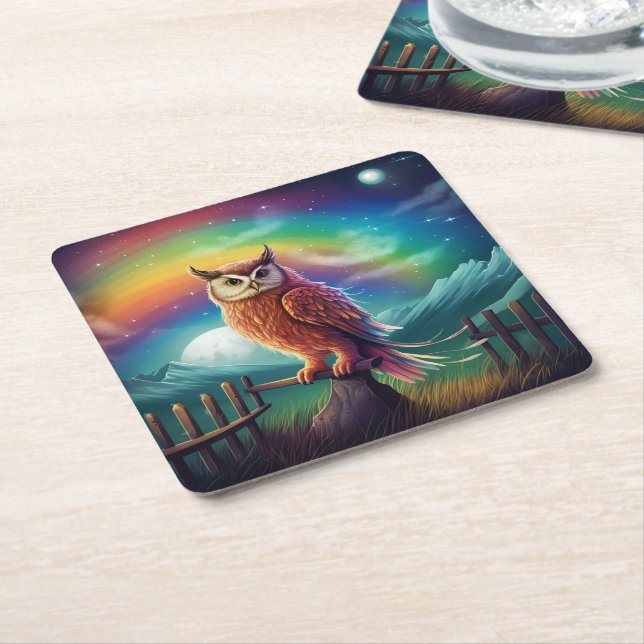Owl Square Paper Coaster (Angled)