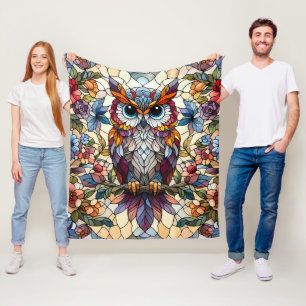 Owl Stained Glass Inspired  Fleece Blanket