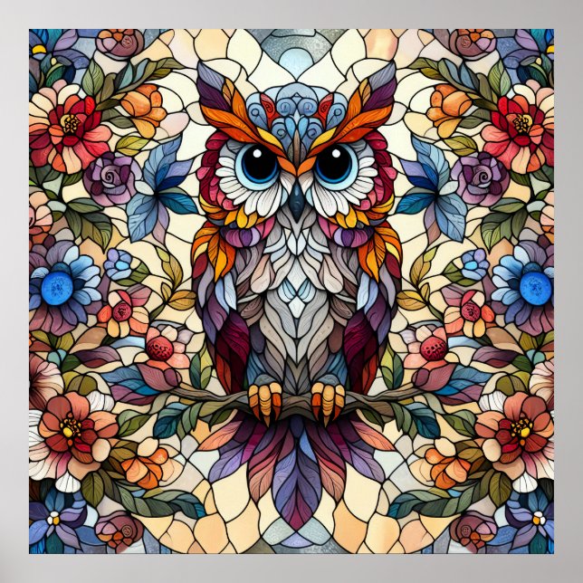 Owl Stained Glass Inspired  Poster (Front)