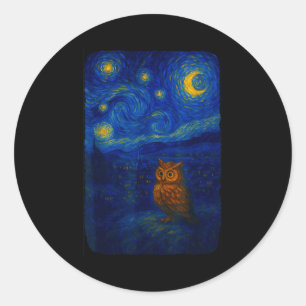 Owl Starry Cute Night Van Gogh Owl Bird Lovers Wom Classic Round Sticker