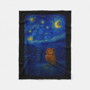 Owl Starry Cute Night Van Gogh Owl Bird Lovers Wom Fleece Blanket