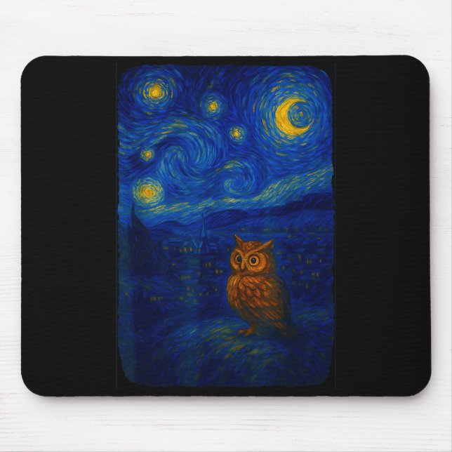 Owl Starry Cute Night Van Gogh Owl Bird Lovers Wom Mouse Pad (Front)