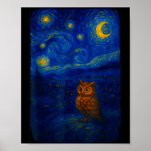 Owl Starry Cute Night Van Gogh Owl Bird Lovers Wom Poster