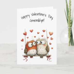 Owl Sweethearts Whimsical Happy Valentine's Day Card