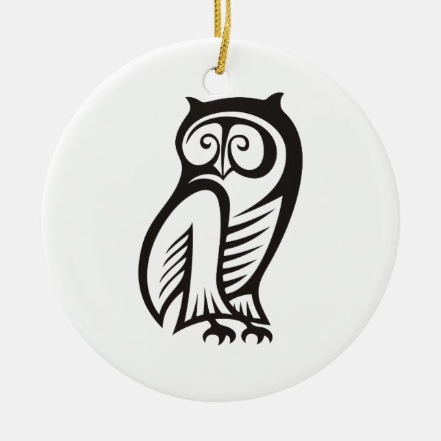 Owl Symbol Black Ceramic Ornament (Front)