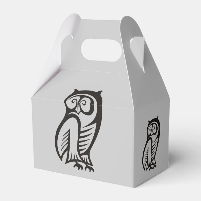 Owl Symbol Black Favor Box (Front Side)
