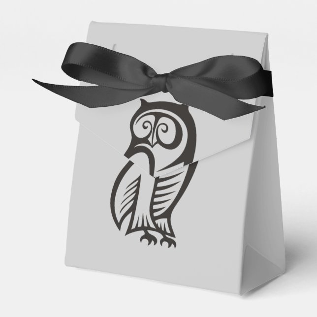 Owl Symbol Black Favor Box (Front Side)