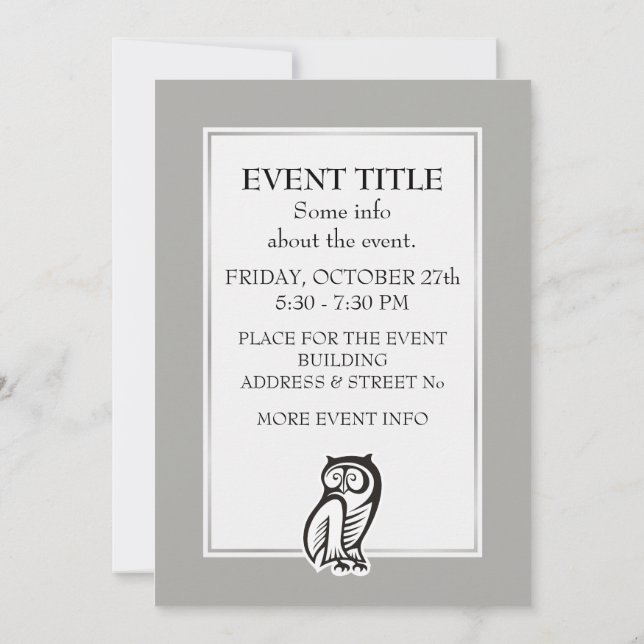 Owl Symbol Black Invitation (Back)