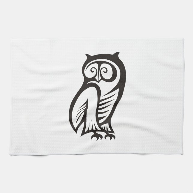 Owl Symbol Black Kitchen Towel (Horizontal)