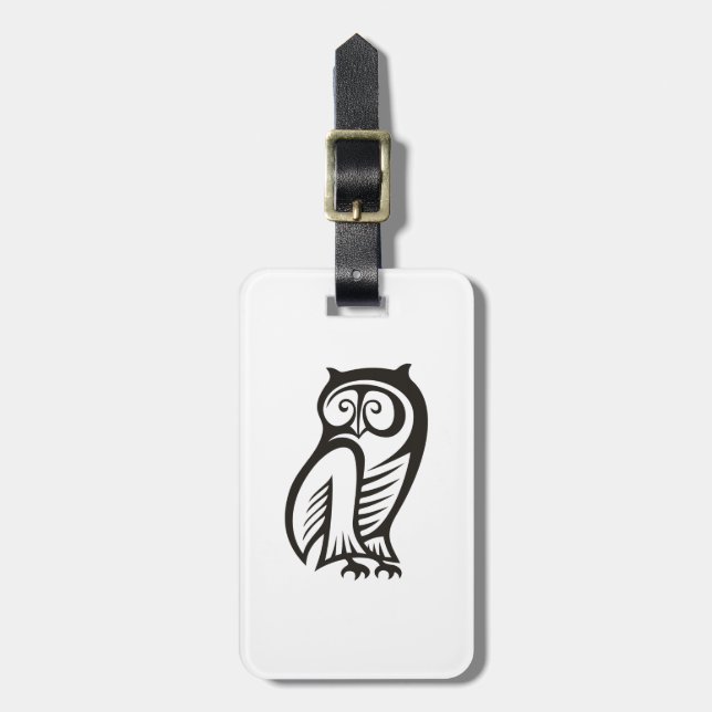 Owl Symbol Black Luggage Tag (Front Vertical)