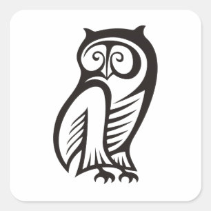 Owl Symbol Black Square Sticker