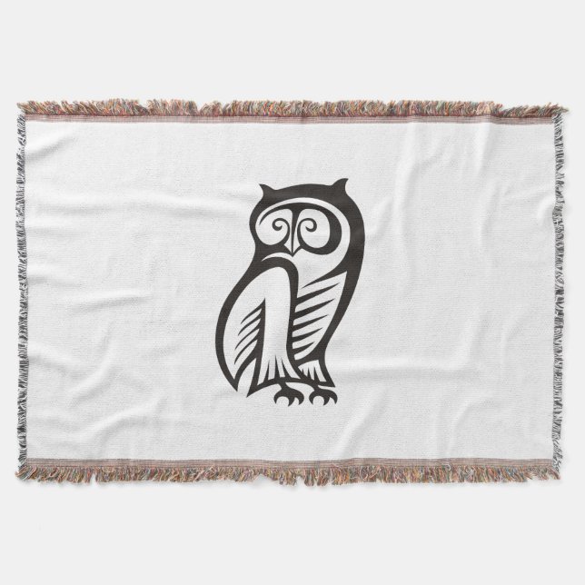 Owl Symbol Black Throw Blanket (Front)