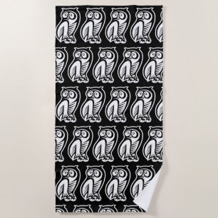 Owl Symbol White Beach Towel