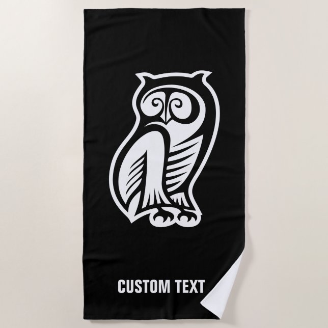 Owl Symbol White Beach Towel (Front)