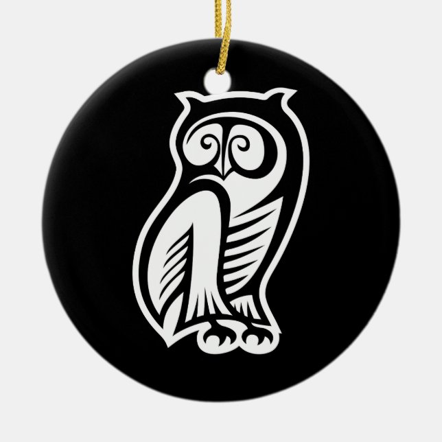 Owl Symbol White Ceramic Ornament (Front)