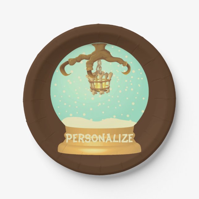 Owl talon and bone chandelier fall snow globe paper plate (Front)