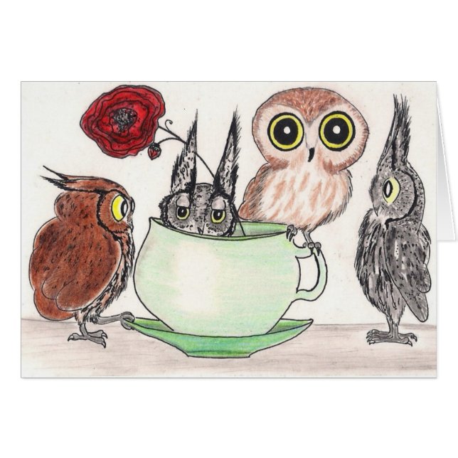 Owl Tea Party - Card (Front Horizontal)